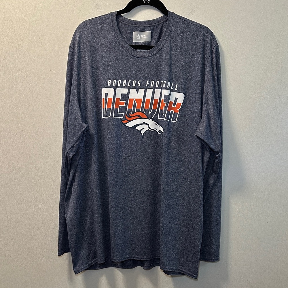 NFL Men’s Heather Gray Denver Broncos Logo Long Sleeve Shirt Sz 2XL